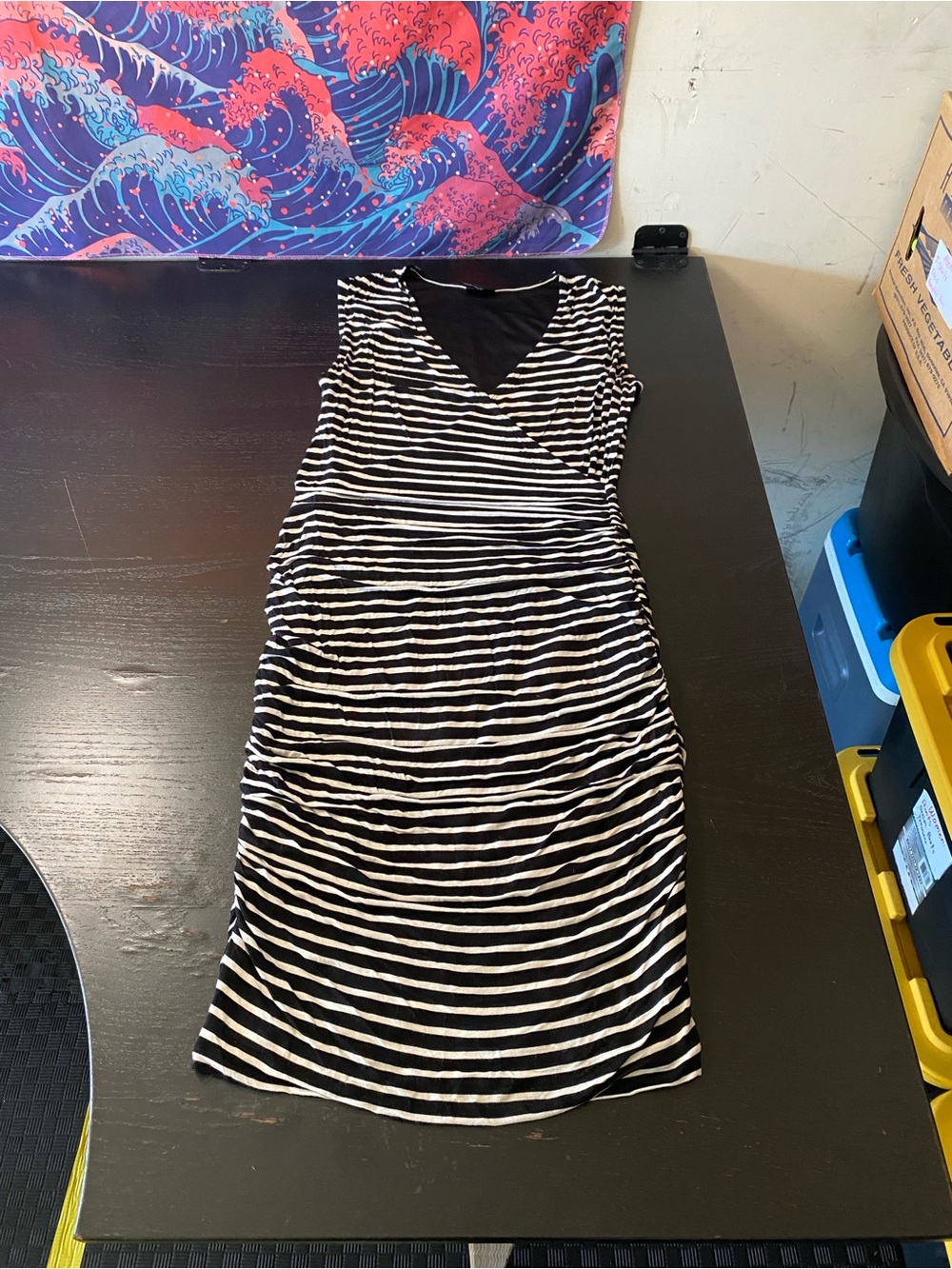 Sleeveless Black and White Striped V-Neck Maxi Dress